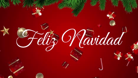 animación de feliz navidad texto sobre decoraciones de navidad