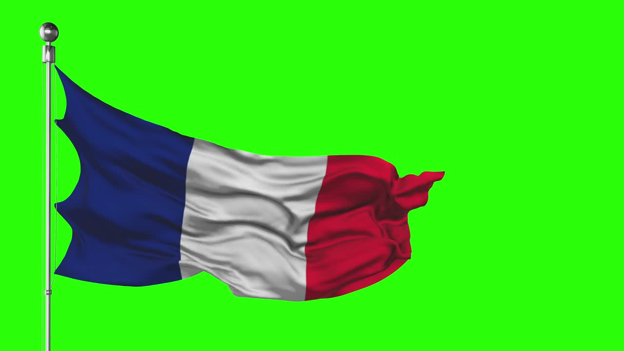프랑스 국기가 녹색 화면에서 흔들리는 크로마 키 애니메이션 프랑스 정치 일러스트레이션