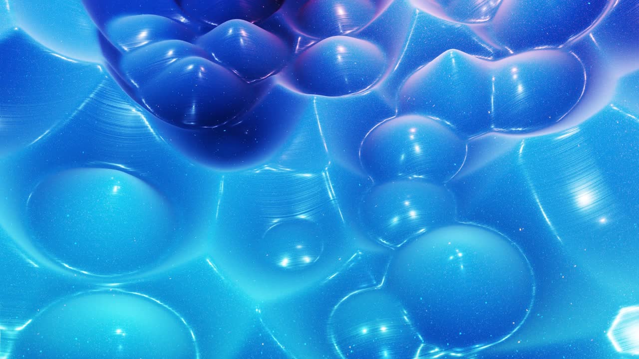 fantastical festive blue bg. Stylish abstract looped background, waves move on glossy surface like landscape made of liquid blue wax with sparkles. Beautiful soft background with smooth animation 4k