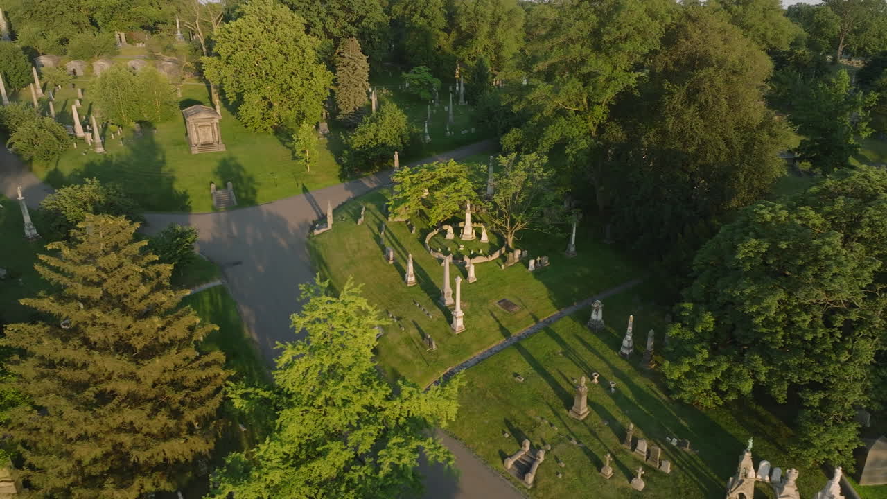 Aerial view of an empty cemetery