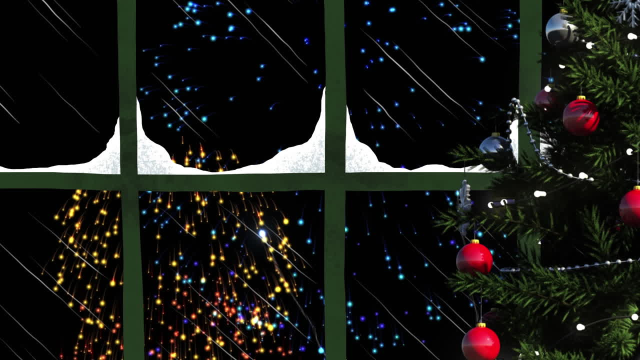 animación de la víspera de año nuevo vista a través de la ventana