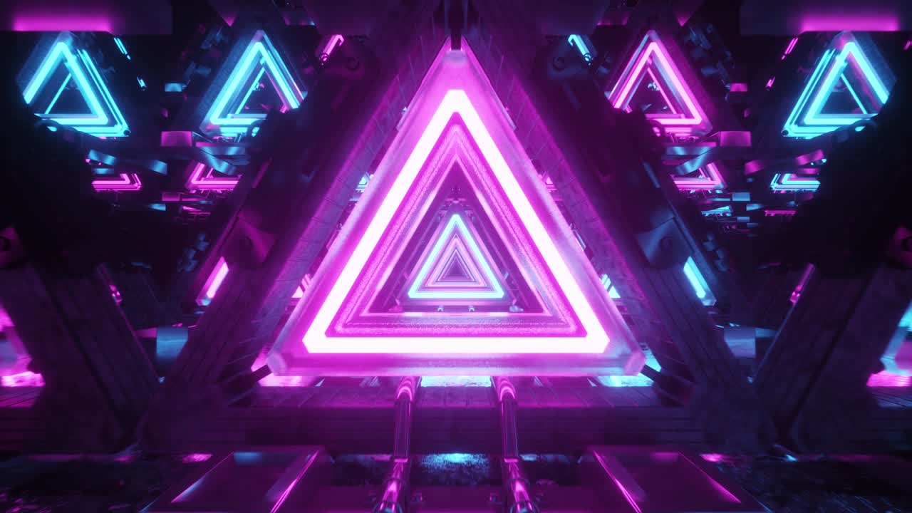 abstracto volando en el corredor metálico futurista