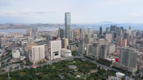 aerial shot of dalian city center