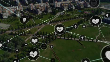 animación de la red de conexiones con iconos sobre el paisaje urbano