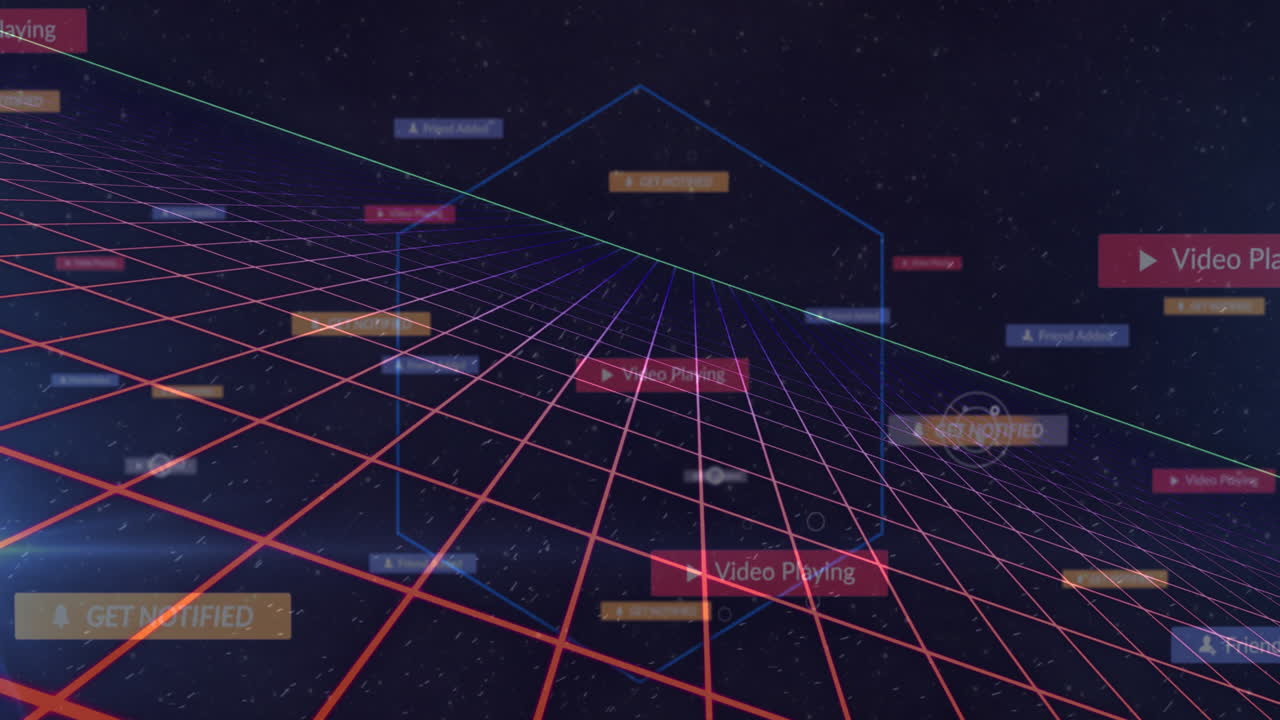 Animation of shapes moving over media icons