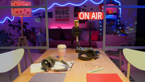 podcast studio at night