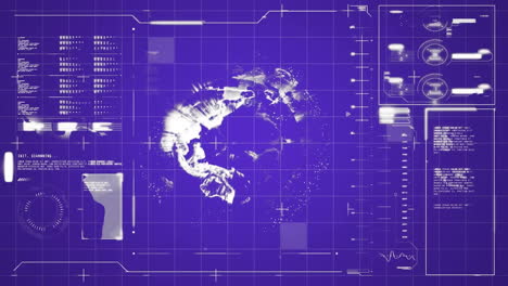 Animation-of-data-processing-and-diagrams-over-globe