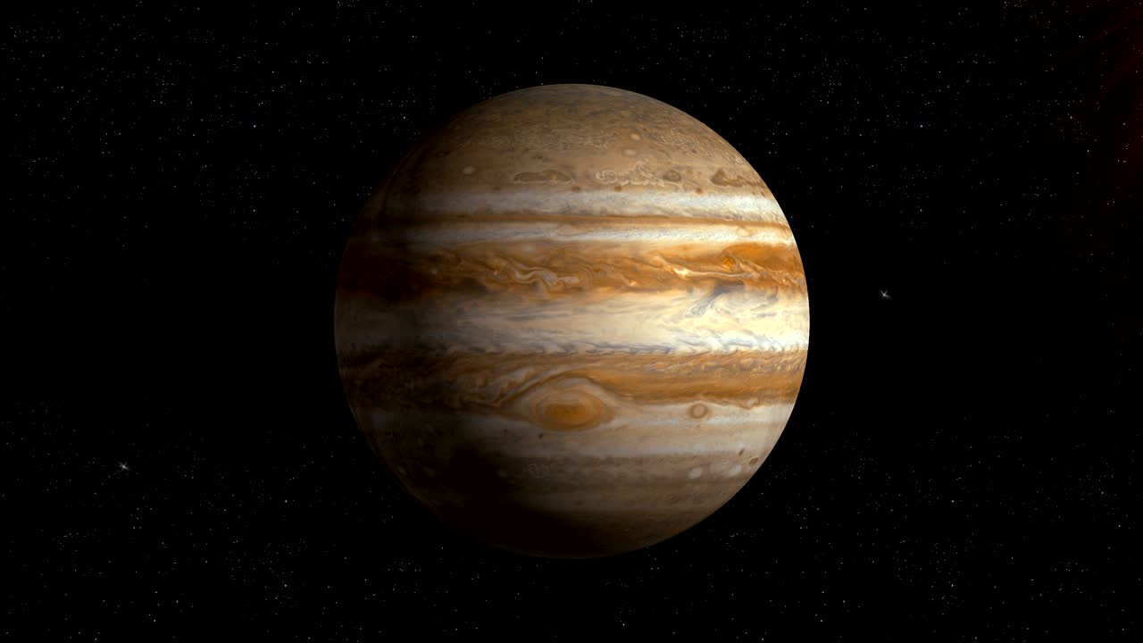 planeta júpiter girando en su propia órbita en el espacio exterior. bucle