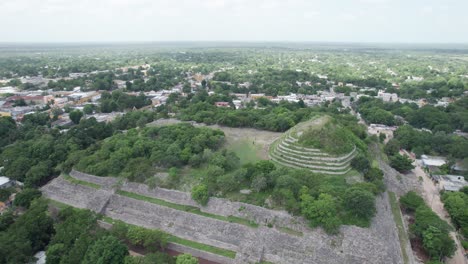 aerial shot of the ruins of the pyramid in izamal yucatan kinich kakm?