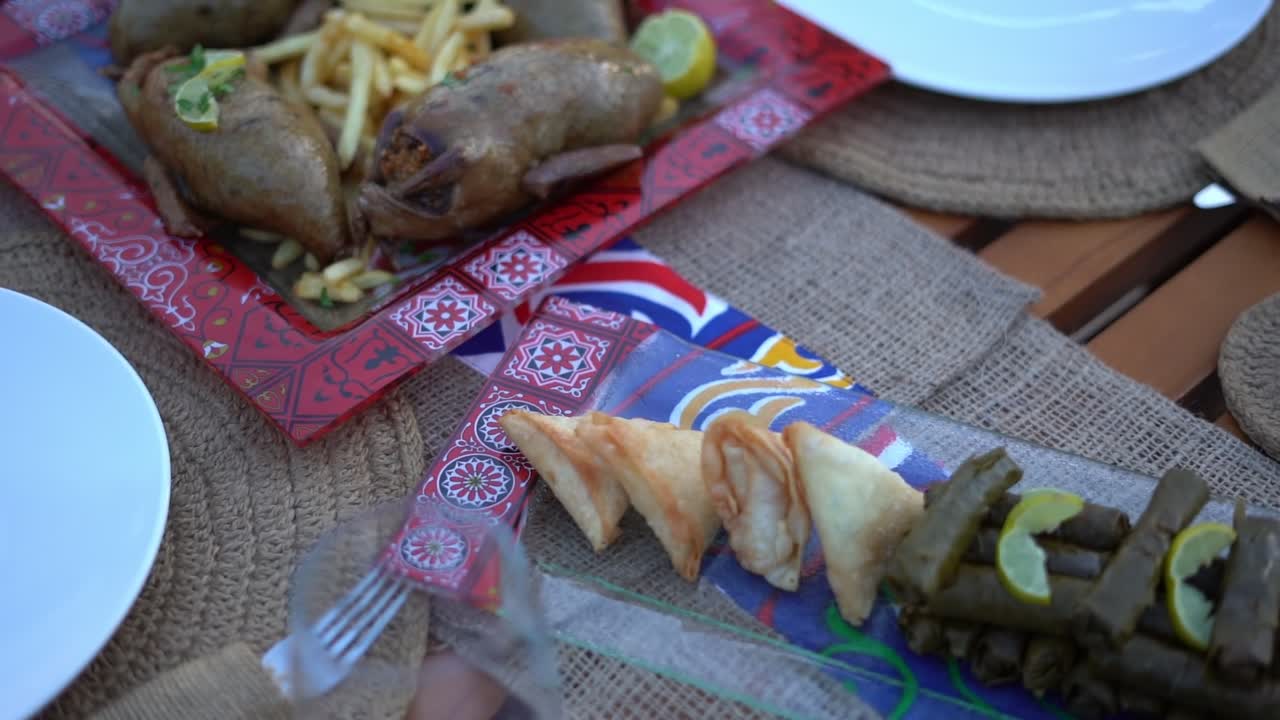 View of a Egyptian lunch, close up shot, high angle shot