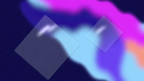 Animation-of-transparent-squares-over-slow-moving-blue,-pink-and-black-organic-forms