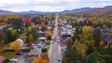 perfect fall colors in mont tremblant, quebec, canada. well-maintained small town surrounded by brilliant fall leaf colors