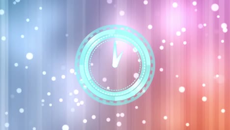 Animation-of-clock-moving-fast-on-digital-colorful-background-with-dots