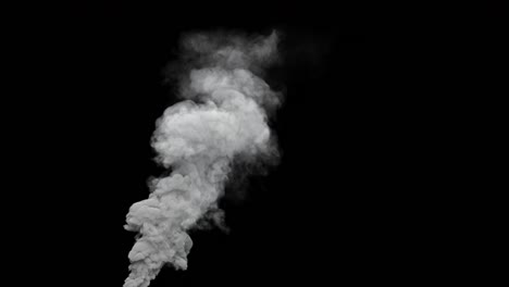 white heavy toxic smoke steam column on black bg, isolated - loop video