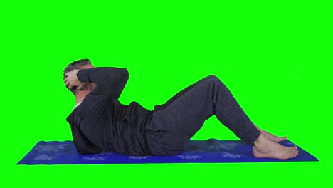 side view of caucasian man doing sit ups