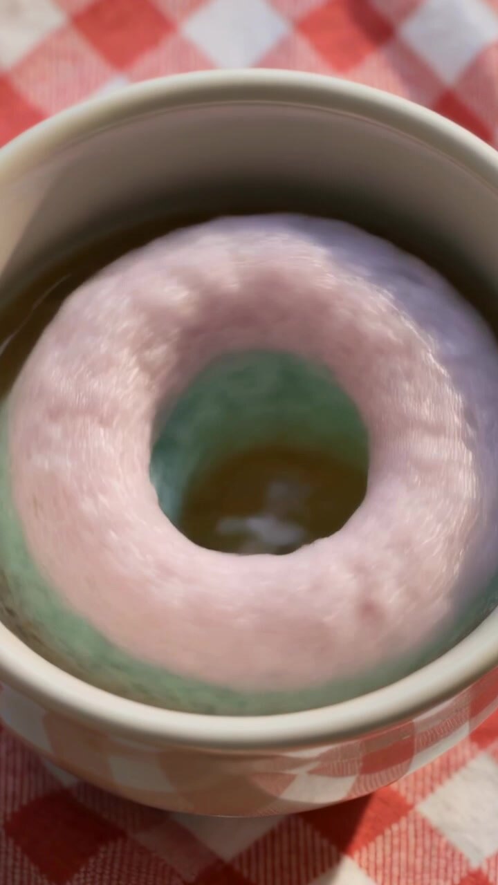 Vertical video: Bath bomb reacting after being placed into liquid, expanding into foam in white mug