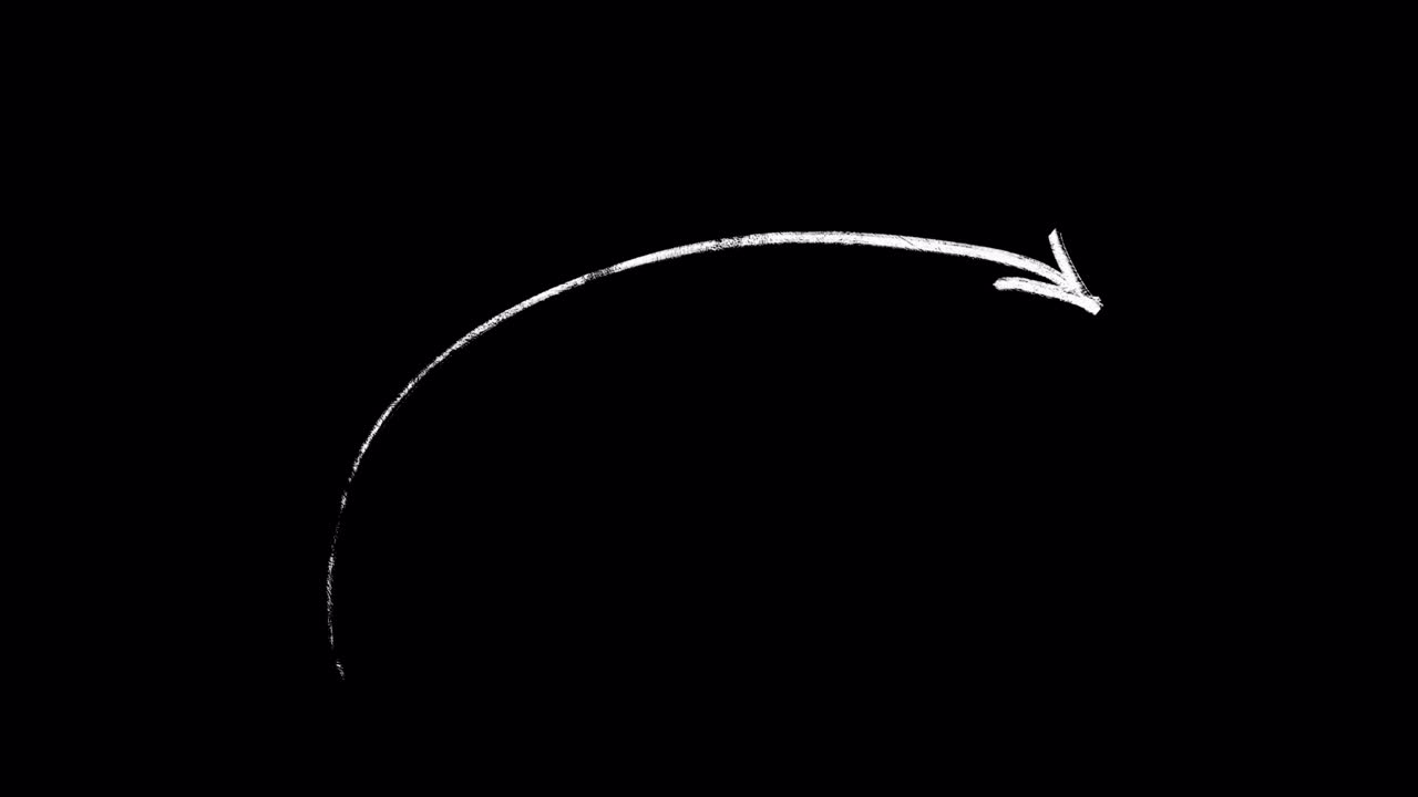 Freccia animata disegnata a gesso su sfondo nero