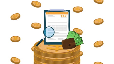 tax day animation with clipboard documents and money dollars scene