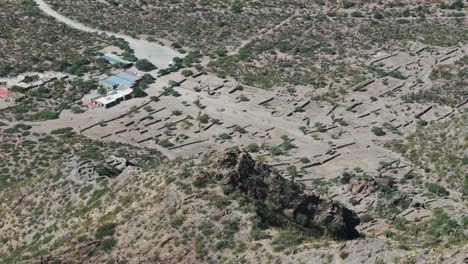 Aerial-View-Of-Ancient-Ruins-Of-Ciudad-Sagrada-De-Quilmes-In-Tucumán,-Argentina