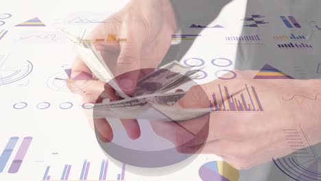 animation of financial data processing over businessman