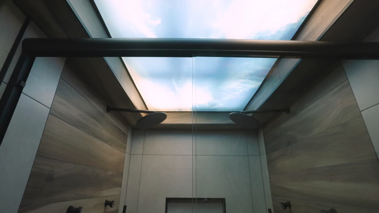 Low angle view of skylight in bathroom