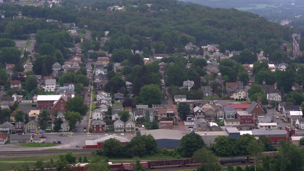 An aerial view of the small town of Northumberland in central Pennsylvania