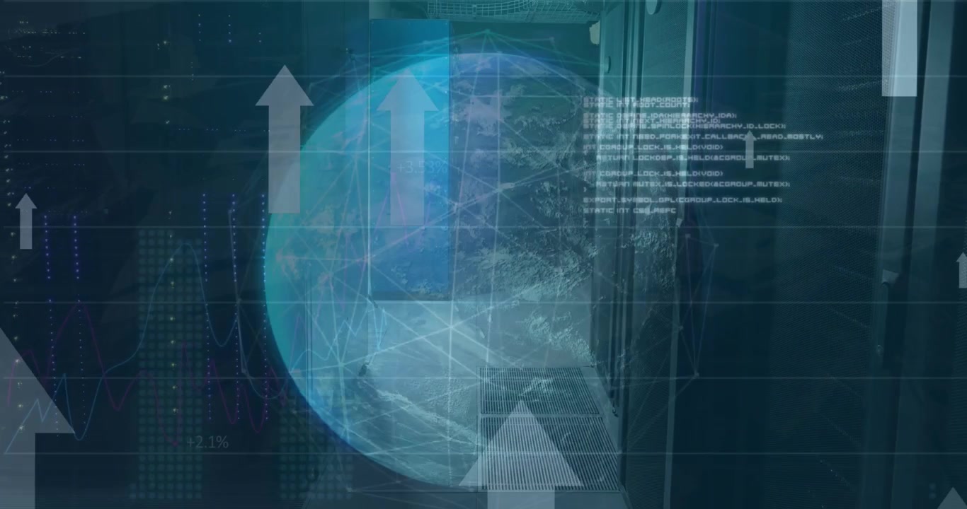 Digital Globe and Data Analytics Over Server Room Background