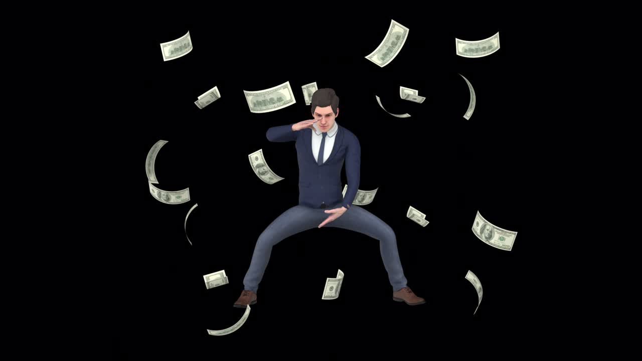 Magia del denaro dell'uomo d'affari in loop.