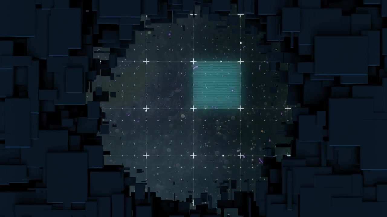 Animation of blue 3d blocks covering digital screens