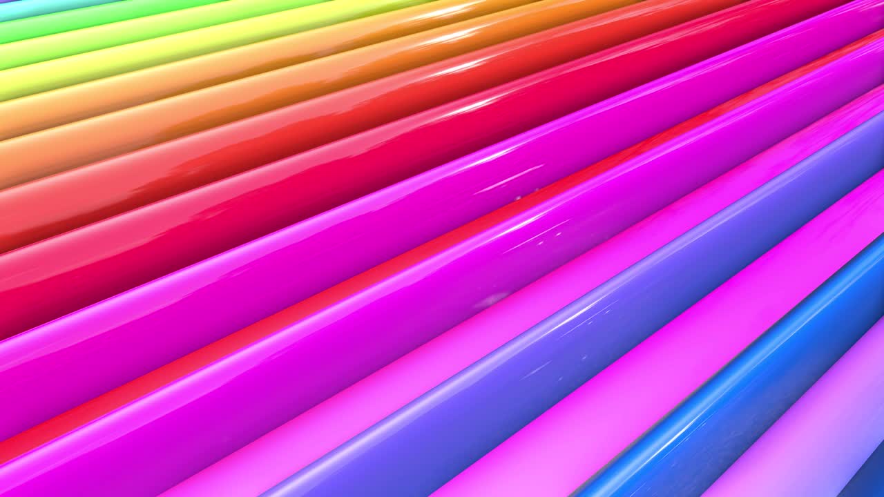 fondo brillante sin costuras en 3d abstracto en 4k con cintas de arco iris. rayas multicolores de arcoiris se mueven cíclicamente en geometría simple estilo creativo de dibujos animados. animación suave en bucle. 15