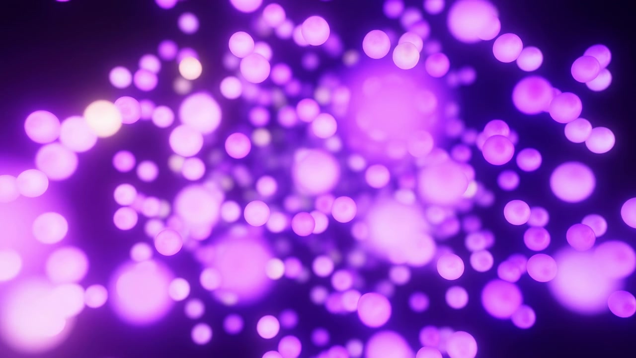 Tæt abstrakt scene med ude af fokus cirkulære lyskugler i mættet magenta og violet, med blege gule højdepunkter, blød diffusion, glimt, dybde og en moderne dekorativ stemning, med bokeh, lys.