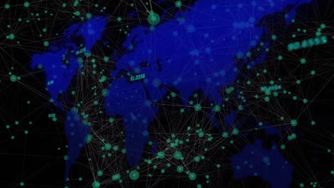the animation shows a blue world map with floating white numbers over a grid on black background