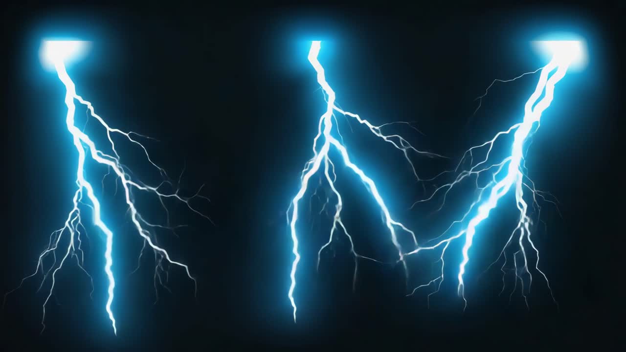 Blue Lightning Strikes on Dark Background