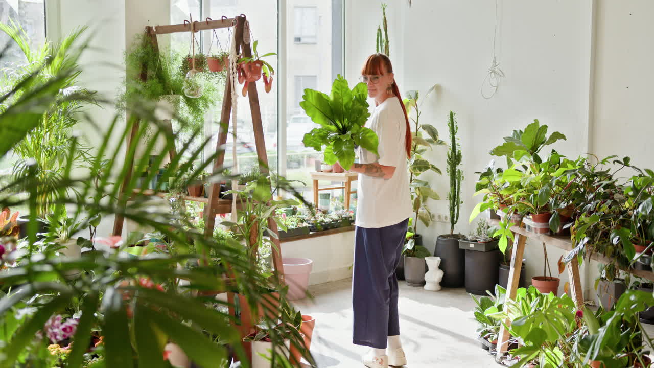 식물 가게 에 있는 여자