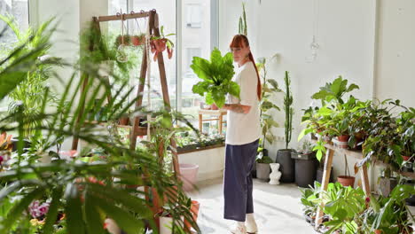 mujer en una tienda de plantas