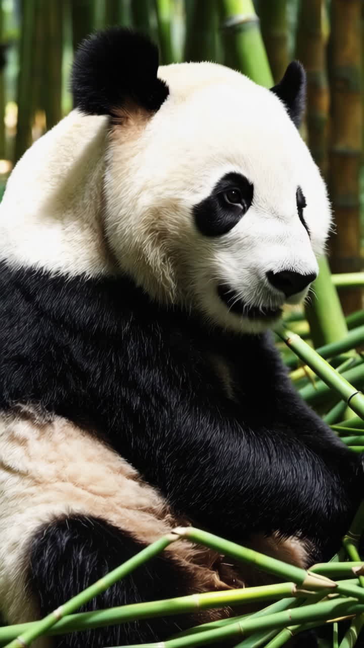 panda comiendo bambú en un bosque de bambú