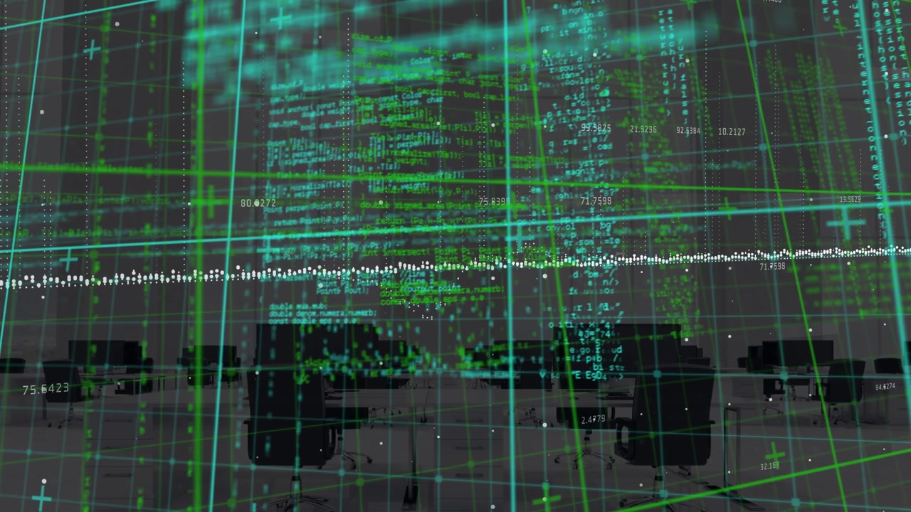 Animation of digital screen with graphs and data processing