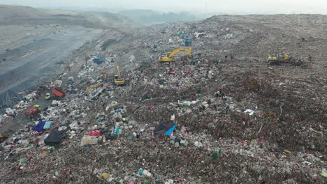 aerial view of a large landfill with machinery