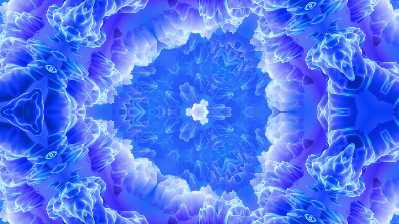 animación en bucle liso de 3d abstracto forma mate suave como flor o mandala, estructura simétrica de material de terciopelo púrpura azul intercalado con pañuelos, cambia de forma suavemente cíclica. gradiente