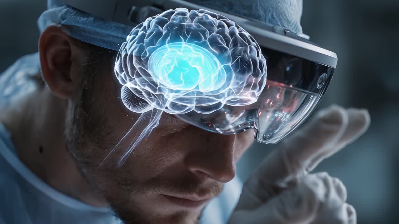Advanced Neurotechnology: A Scientist Analyzes Brain Activity with Virtual Reality Glasses, Bridging the Gap Between Mind and Machine in Innovative Research