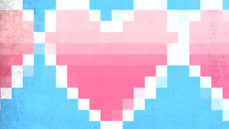 cute pixelated hearts on blue background