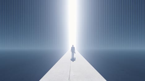 confident businessman walking towards a bright future, back view, 4k