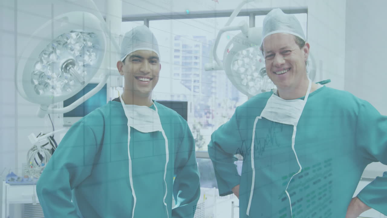 анимация обработки данных среди различных хирургов-мужчин в больнице