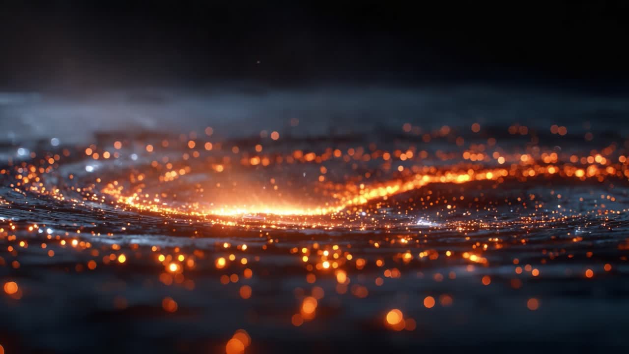 Affascinante danza cosmica: una visuale mozzafiato di scintille luminose e braci radianti che emanano da un vortice misterioso in un ambiente buio.
