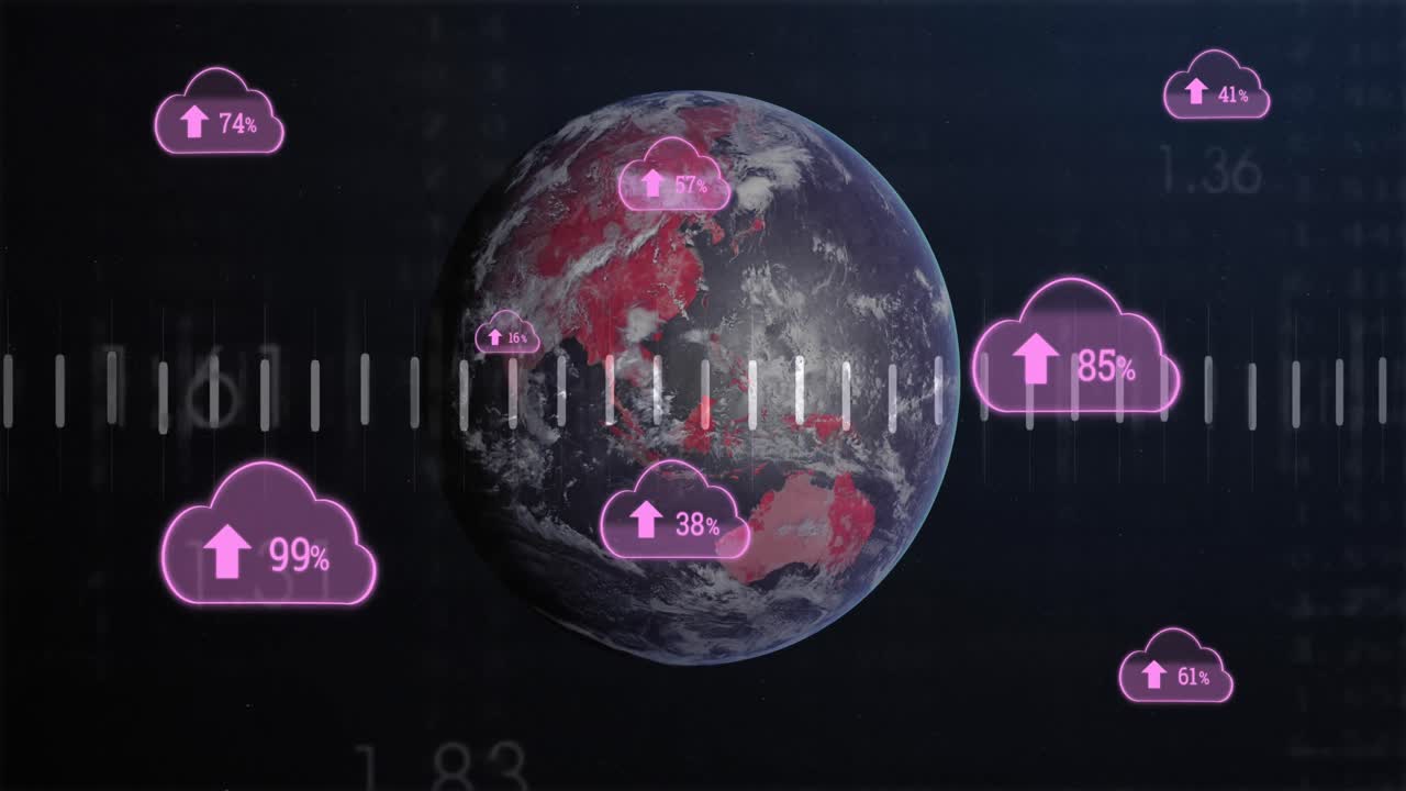 animación del procesamiento de datos financieros en todo el mundo sobre un fondo negro