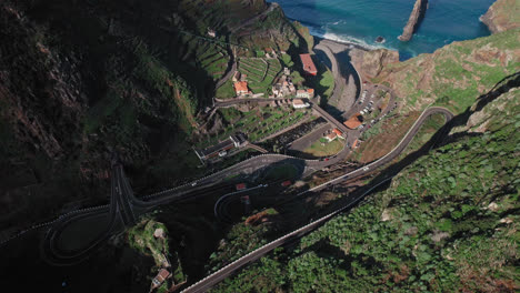 aerial view of a winding road on madeira island
