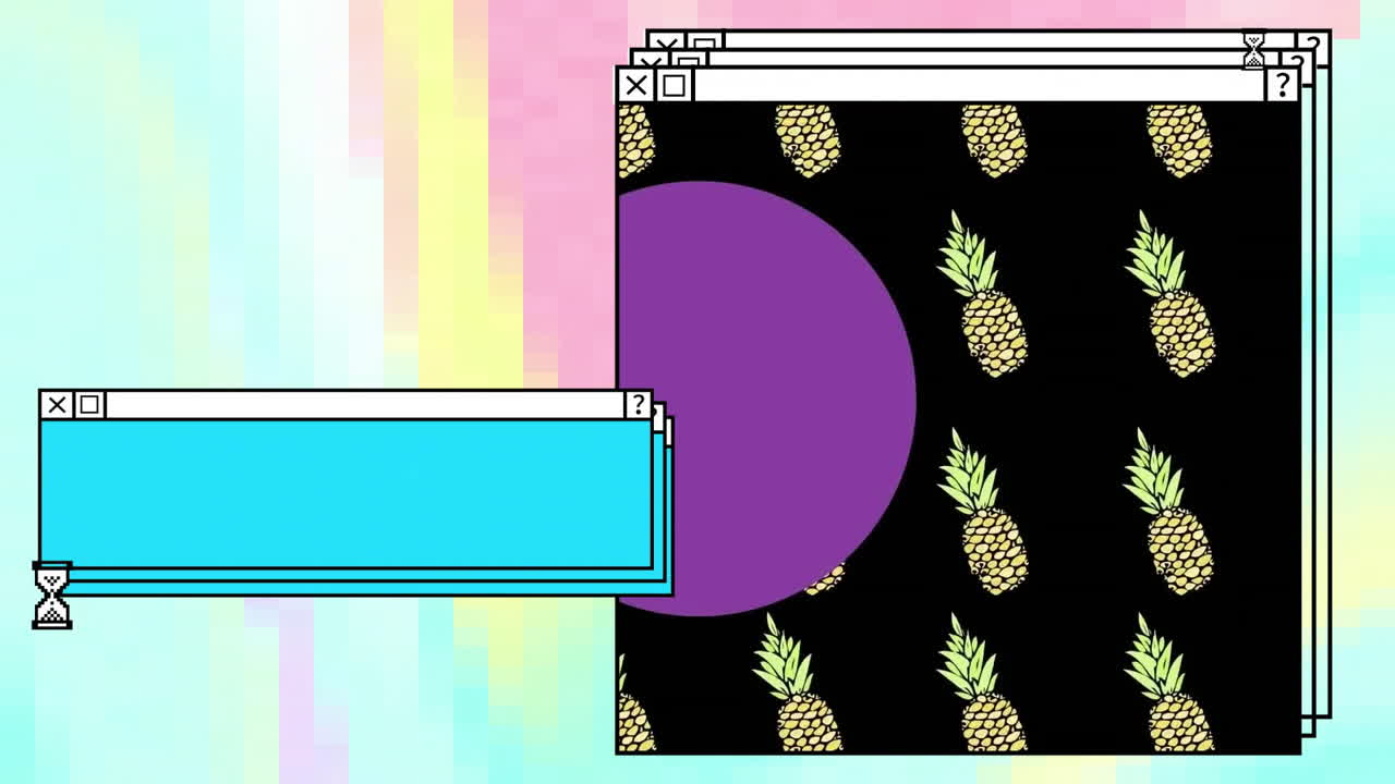 네온 패턴 배경 위에 컴퓨터 화면의 애니메이션