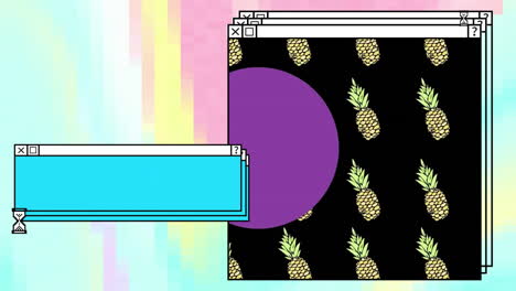 animación de pantallas de computadora sobre el fondo de patrón de neón