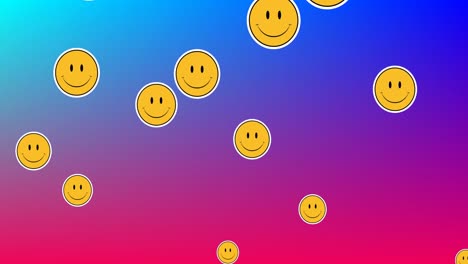animation of smiley faces icons over pink to blue background