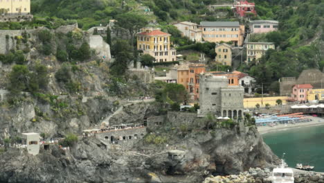 Close-up-of-Convent-of-the-Capuchin-Friars-in-Monterosso-al-Mare-in-Italy-with-drone-video-moving-left-to-right